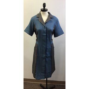 Edward Retro Brand Cool Womans Work Wear Dress Blue And Gray Size S